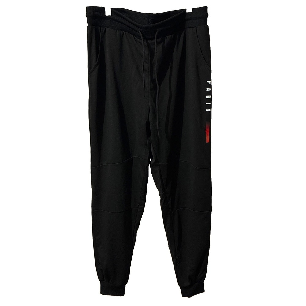 Men's Paris France Football Jogging Pants Black Xl Drawsting Cuff Ankles NWOT